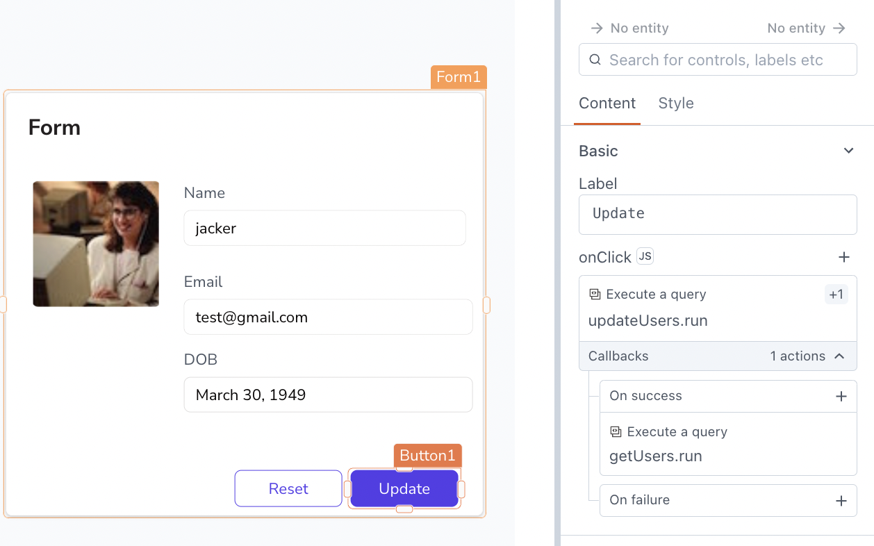 Run query on the button's onClick event